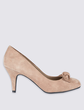 Suede Stiletto Bow Court Shoes Image 2 of 6