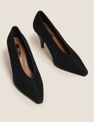 Suede Stiletto Heel Chisel Toe Court Shoes