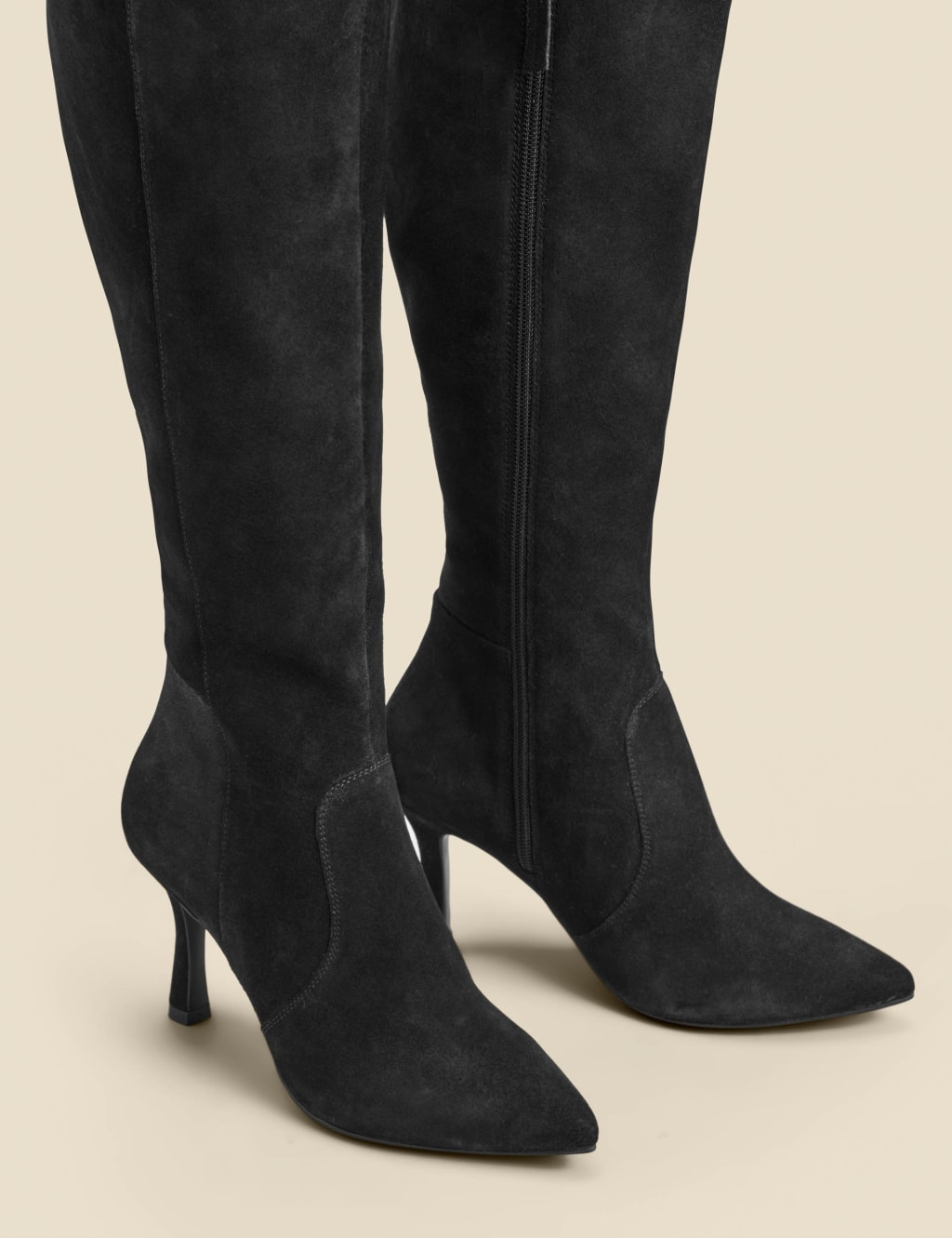 suede stiletto knee high boots