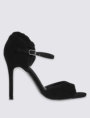 Suede Stiletto Ruffle Sandals Image 2 of 6