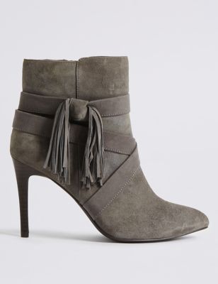 Suede Stiletto Tassel Pointed Ankle Boots Image 2 of 6
