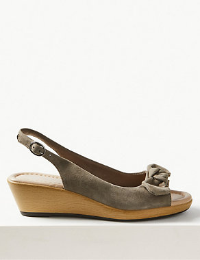 Suede Wedge Bow Sandals Image 2 of 6