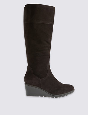 Suede Wedge Knee High Boots with Footglove™ Image 2 of 6