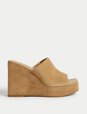 Suede Wedge Open Toe Mules Image 2 of 3