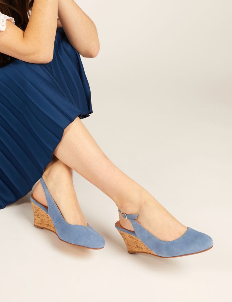 Suede Wedge Slingback Shoes 1 of 7