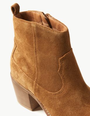 tan suede western ankle boots