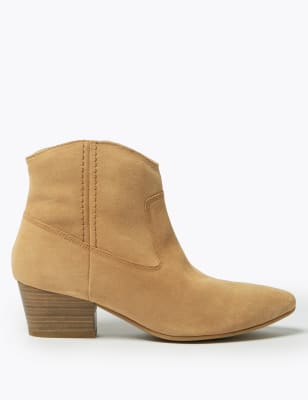 tan suede western ankle boots