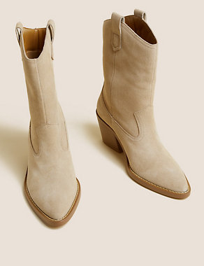 Suede Western Block Heel Ankle Boots Image 2 of 3