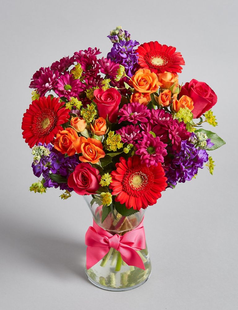 Summer Stocks & Rose Bouquet with Vase 1 of 5