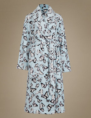 Supersoft Shimmer Butterfly Print Fleece Dressing Gown Image 2 of 3