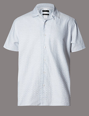 Supima® Cotton Luxury Tailored Fit Horizontal Textured Shirt Image 2 of 3