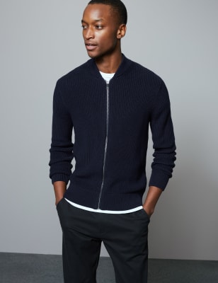 Mens zip sales through cardigan