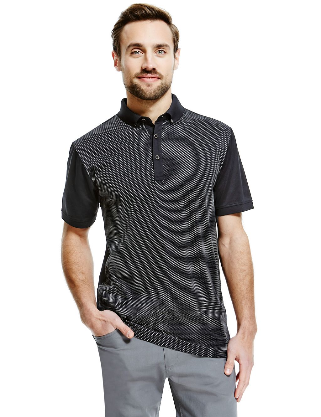 Supima® Cotton Tailored Fit Birdseye Spotted Polo Shirt 3 of 3
