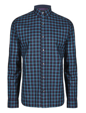 Supima® Cotton Tailored Fit Checked Shirt Image 2 of 3