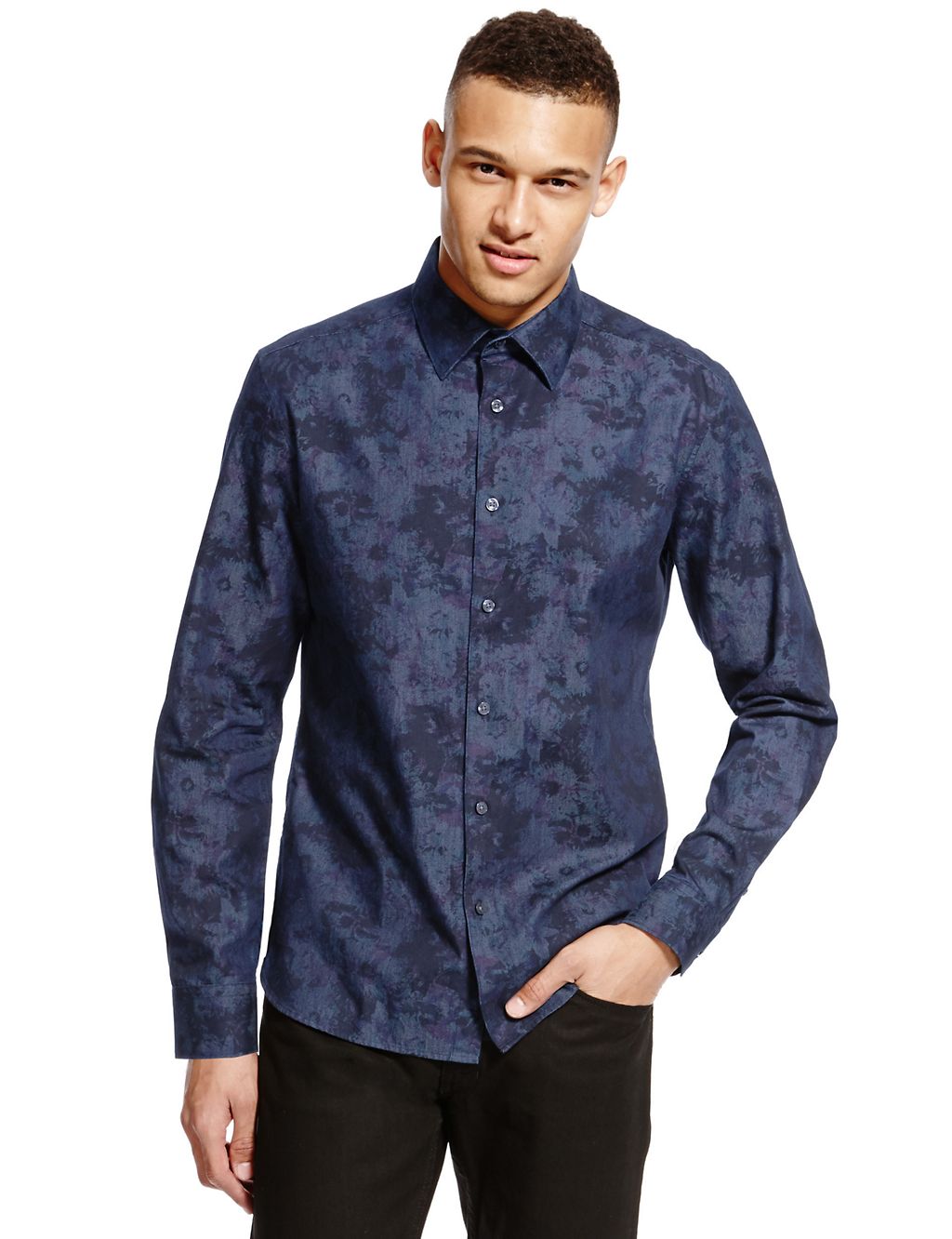 Supima® Cotton Tailored Fit Rose Print Chambray Shirt 3 of 4