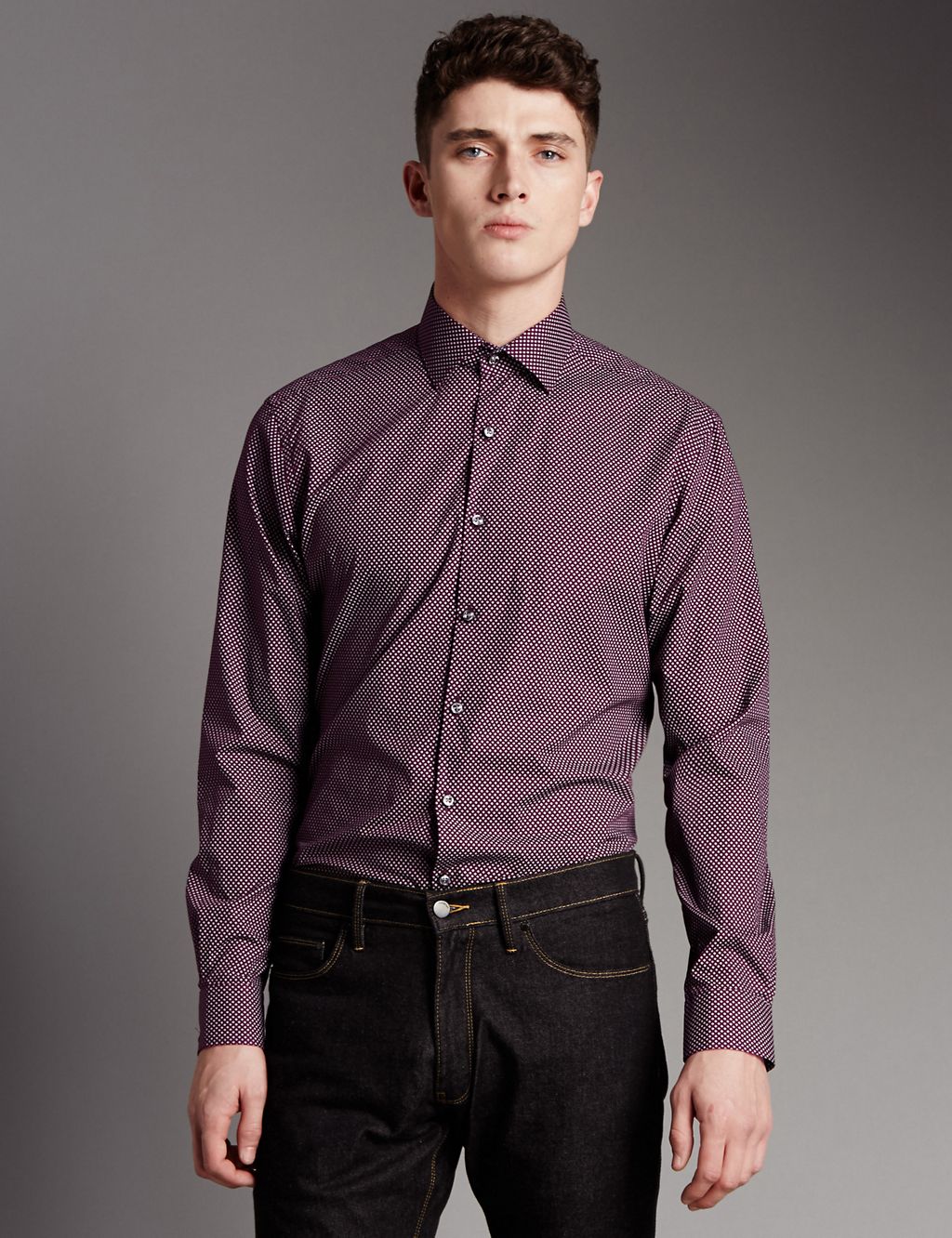 Supima® Cotton Tailored Fit Spotted Shirt 3 of 5