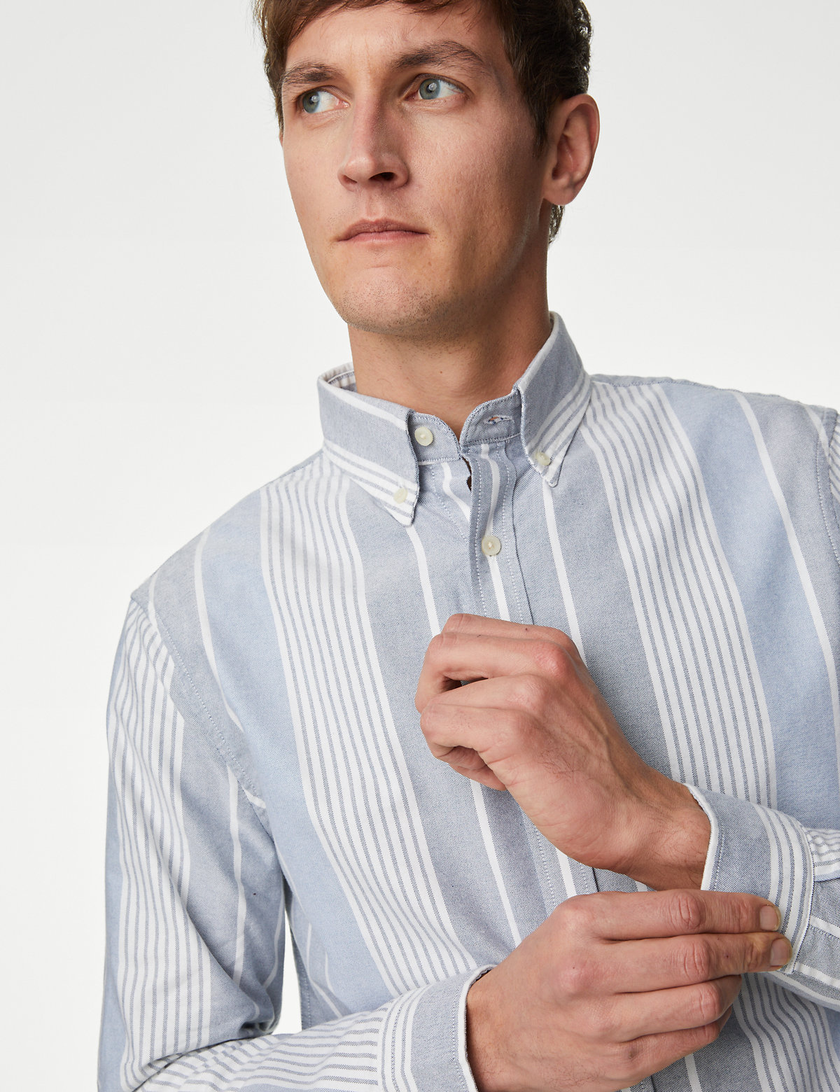 

Marks & Spencer Easy Iron Cotton Rich Striped Oxford Shirt (MALE, SOFT BLUE, XXXL-REG)