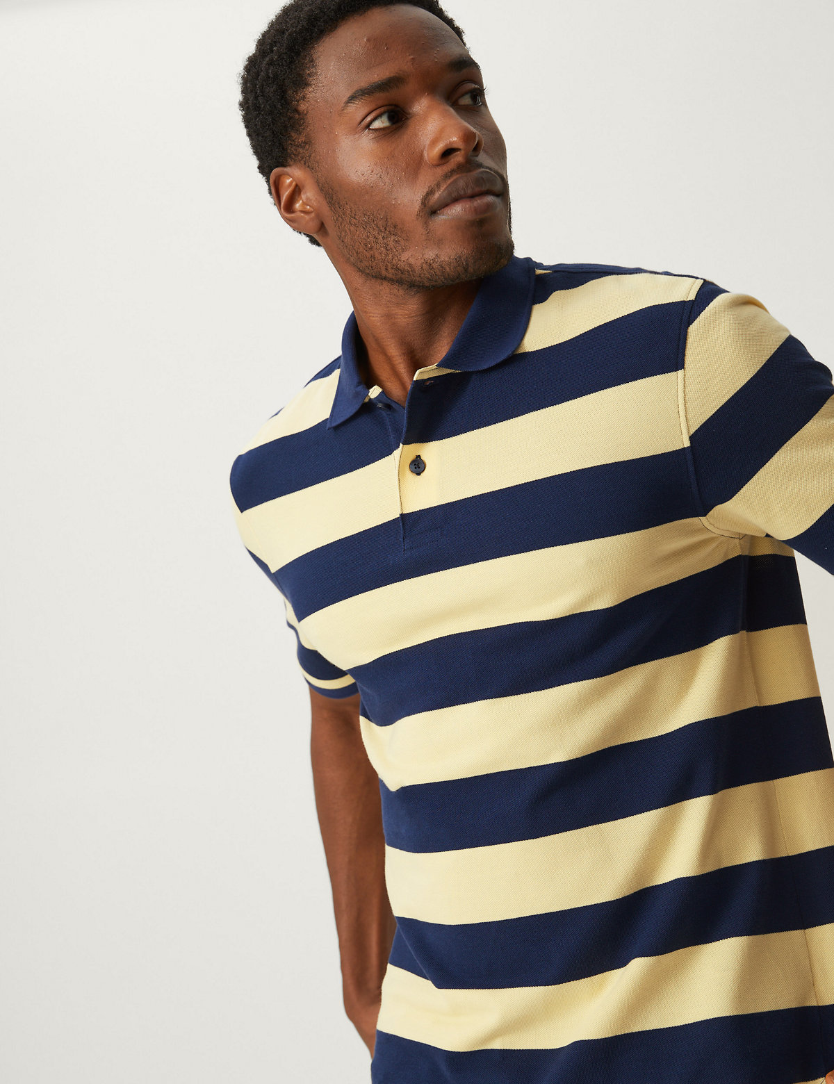 

Marks & Spencer Pure Cotton Striped Polo Shirt (MALE, YELLOW, L-REG)
