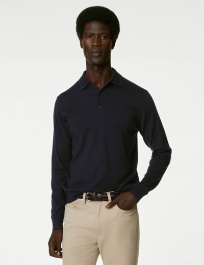 Pure Extra Fine Merino Wool Knitted Polo Shirt | M&S US