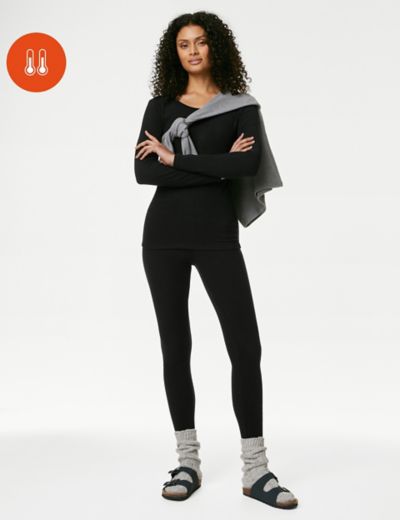 Marks & Spencer Women's Heatgen Plus Fleece Thermal Underwear Leggings,  Black, 12: Buy Online at Best Price in UAE 