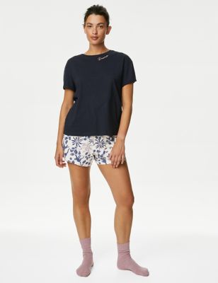 

Marks & Spencer Pure Cotton Floral Shortie Pyjama Set (FEMALE, NAVY MIX, XL)