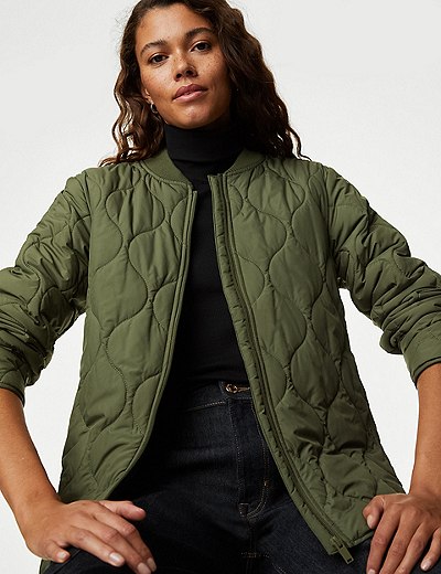 M&S Recycled Thermowarmth Lightweight Quilted Jacket - Hunter Green - US 20