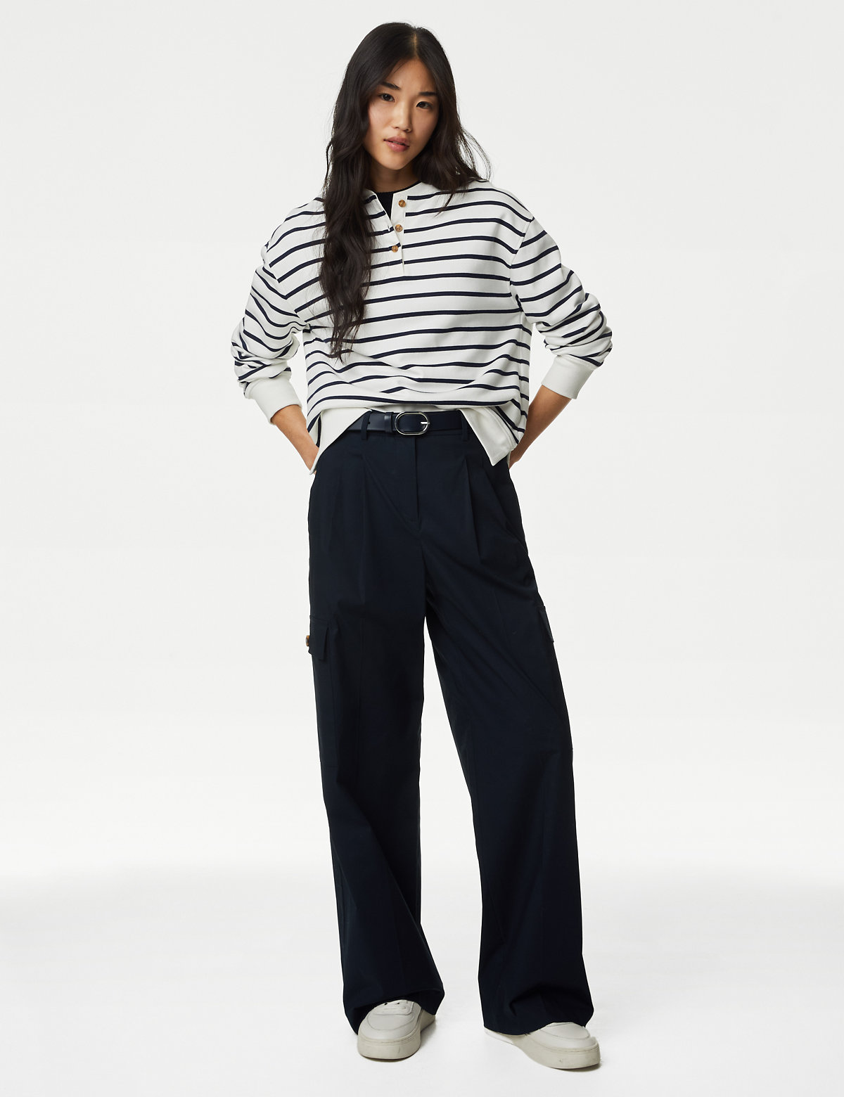 

Marks & Spencer Cotton Rich Cargo High Waisted Trousers (FEMALE, MIDNIGHT NAVY, 10-REG)