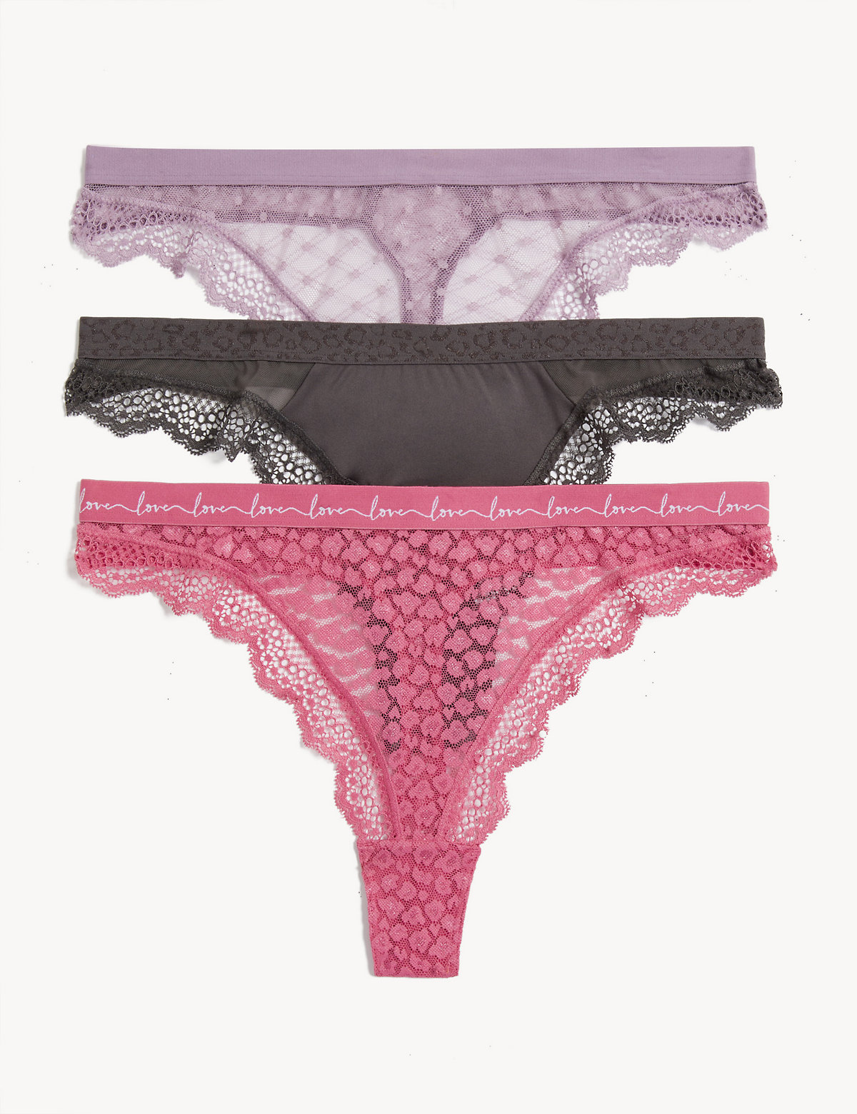 

Marks & Spencer 3pk Mesh & Lace Thongs (FEMALE, RASPBERRY MIX, 8)