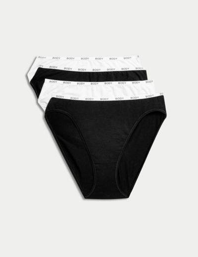 Womens Black/White 4pk Cotton Bikini Briefs