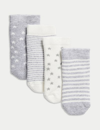 Marks & Spencer Clothing Underwear Socks 4pk Cotton Rich Born in 2022 Baby Socks 7lbs 