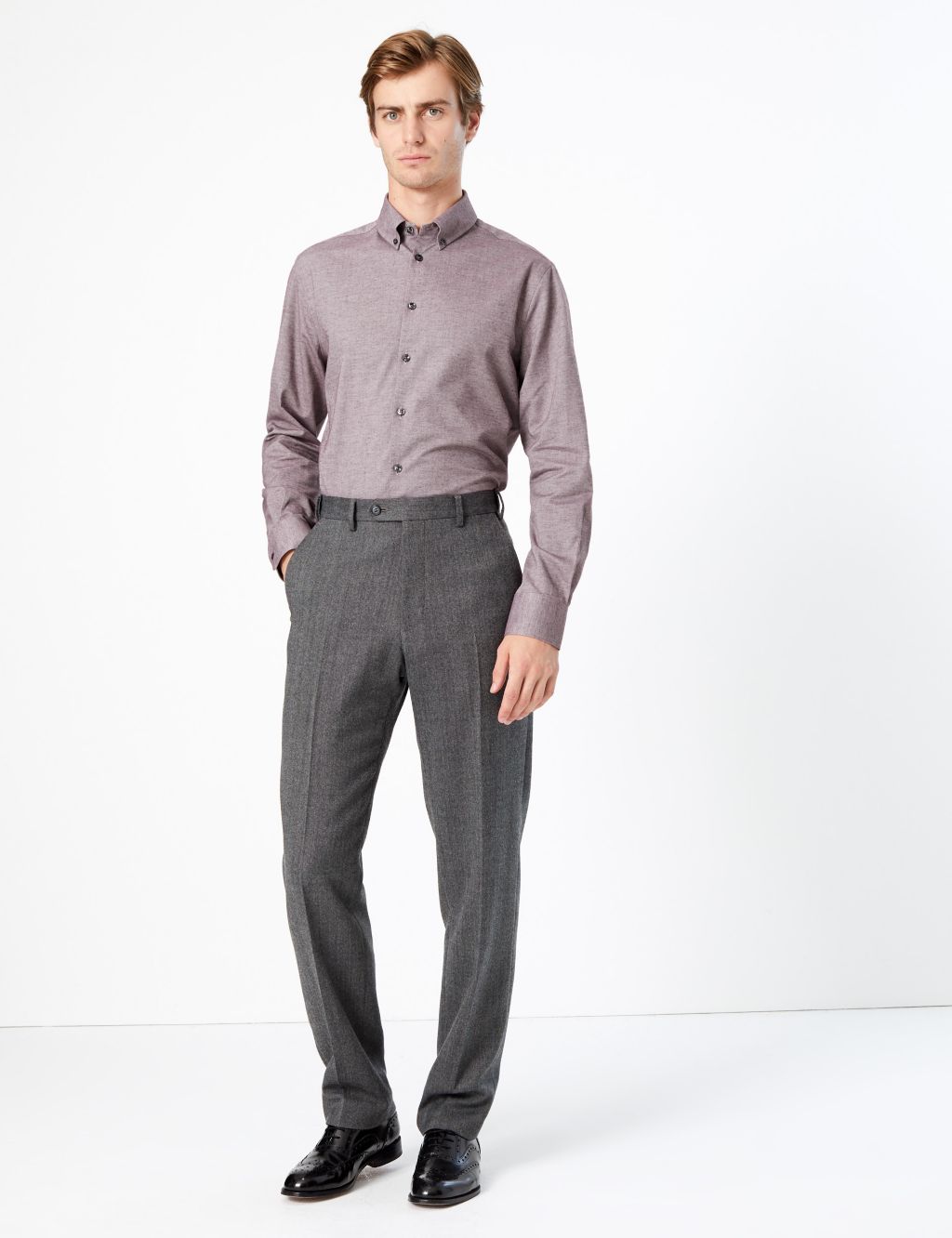 Tailored Fit Brushed Cotton Twill Shirt with Wool | M&S Collection