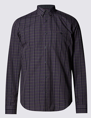 Tailored Fit Chambray Checked Shirt Image 2 of 5