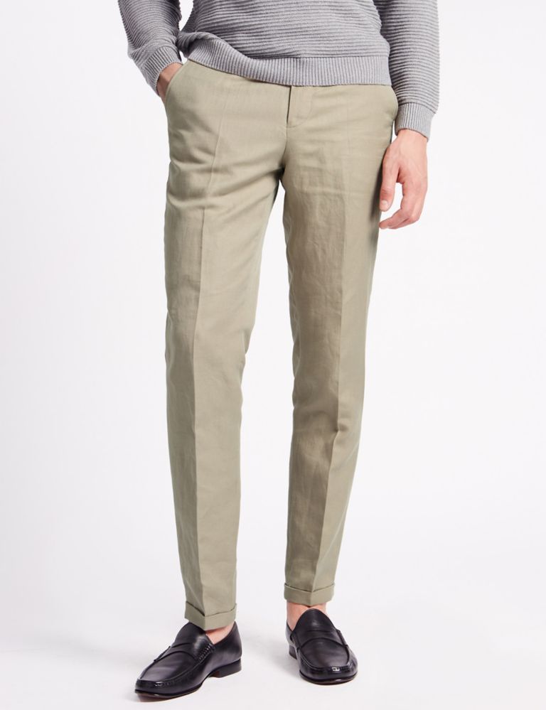 Tailored Fit Chinos with Linen 1 of 3