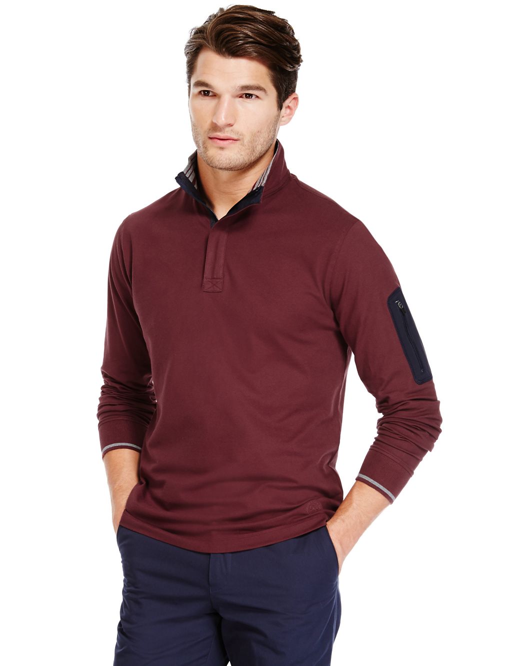 Tailored Fit Cotton Rich Rugby Top 3 of 4
