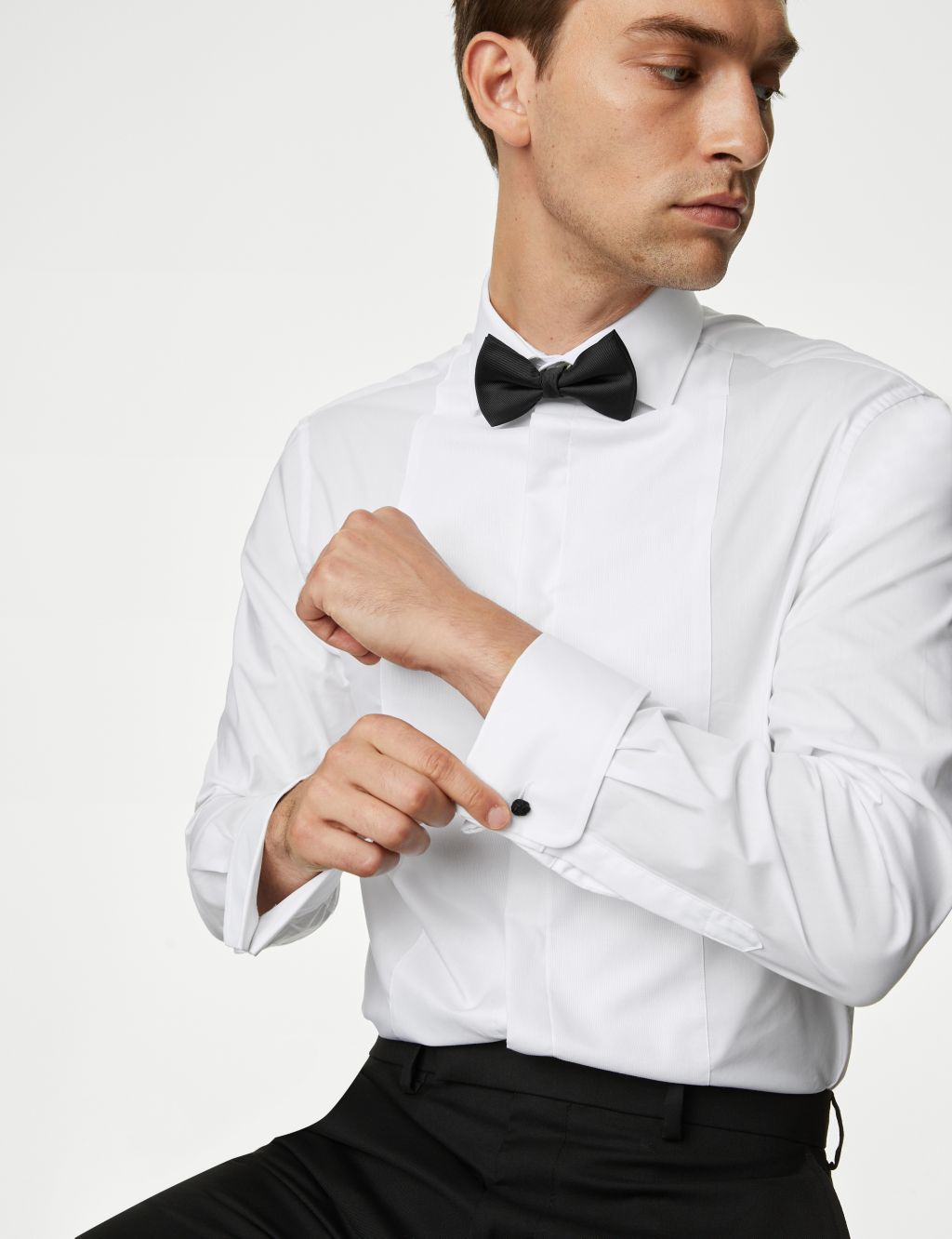 Tailored Fit Double Cuff Dress Shirt with Bow Tie 7 of 8