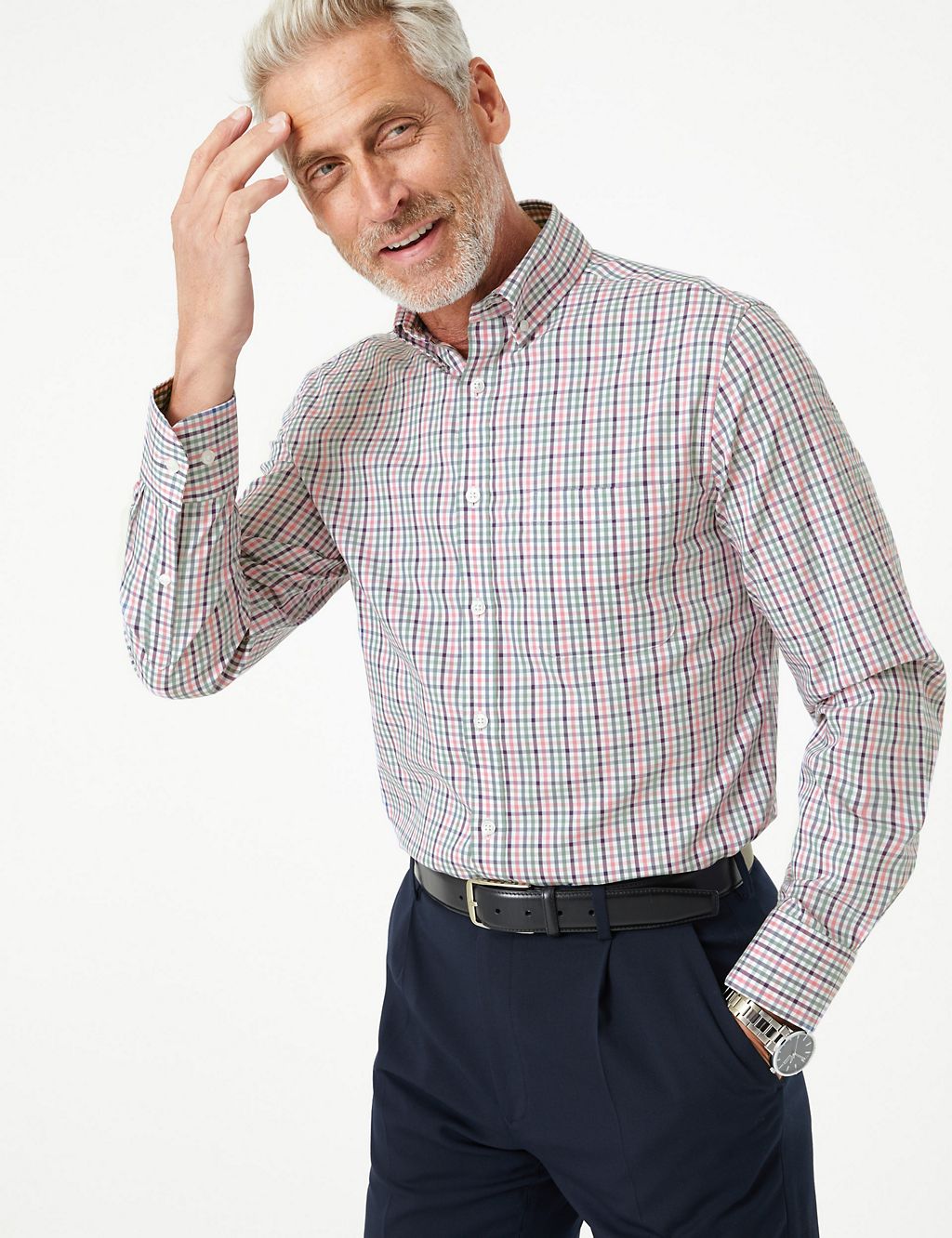 Tailored Fit Easy Iron Pure Cotton Check Shirt 3 of 4