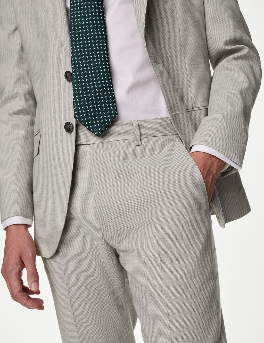 Tailored Fit Italian Linen Miracle™ Puppytooth Suit Trousers 2 of 6