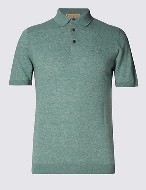 Tailored Fit Knitted Polo Shirt with Linen Image 2 of 3