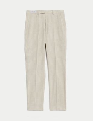 Tailored Fit Linen Blend Striped Trousers Image 2 of 9