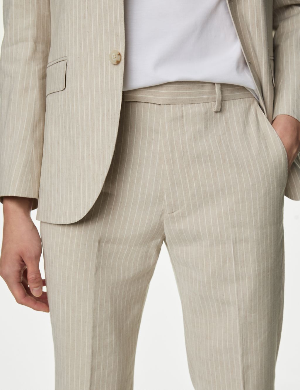 Tailored Fit Linen Blend Striped Trousers 7 of 8