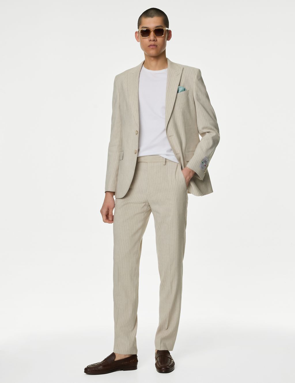 Tailored Fit Linen Blend Striped Trousers 5 of 8