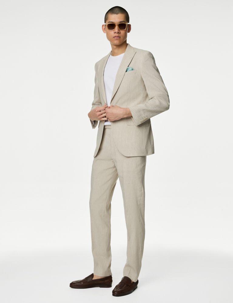 Tailored Fit Linen Blend Striped Trousers 8 of 9