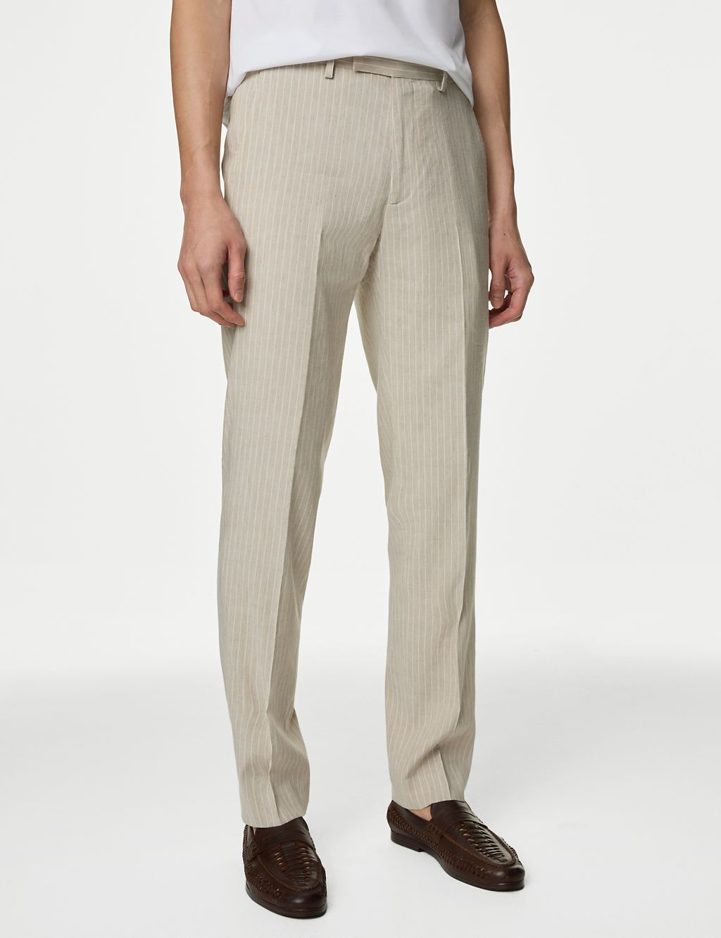 Tailored Fit Linen Blend Striped Trousers 9 of 9