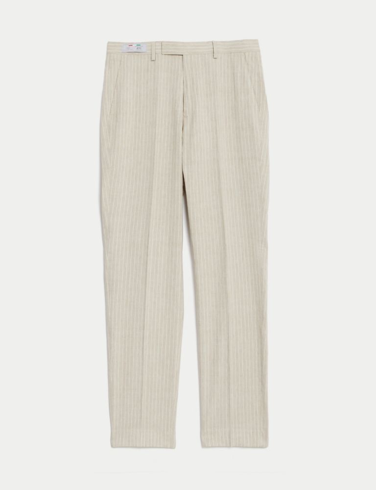 Tailored Fit Linen Blend Striped Trousers 3 of 8