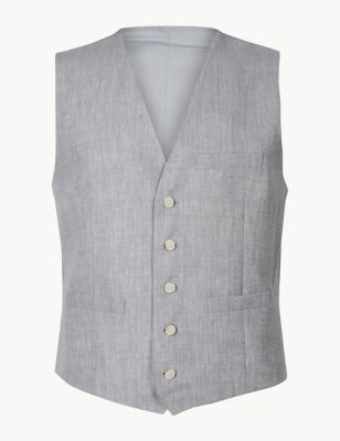 Tailored Fit Linen Miracle Waistcoat Image 2 of 6