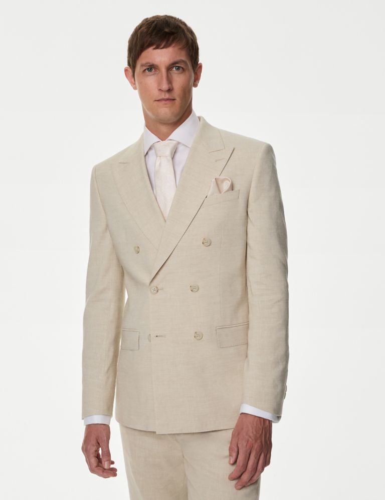 Tailored Fit Linen Rich Double Breasted Suit Jacket 5 of 8