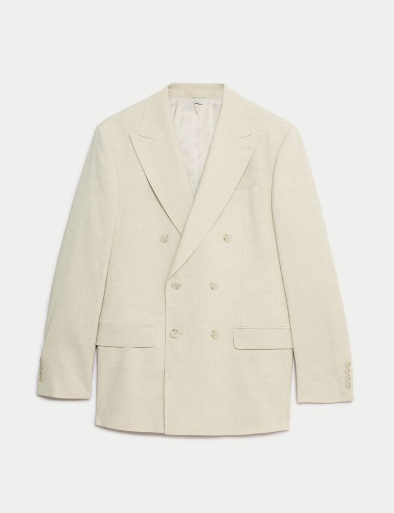Tailored Fit Linen Rich Double Breasted Suit Jacket 3 of 8