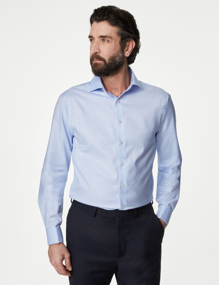 Tailored Fit Luxury Cotton Double Cuff Twill Shirt 1 of 7
