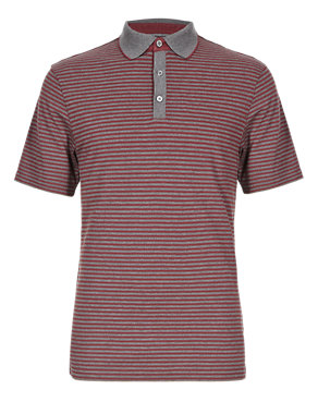Tailored Fit Luxury Striped Polo Shirt with Silk Image 2 of 3