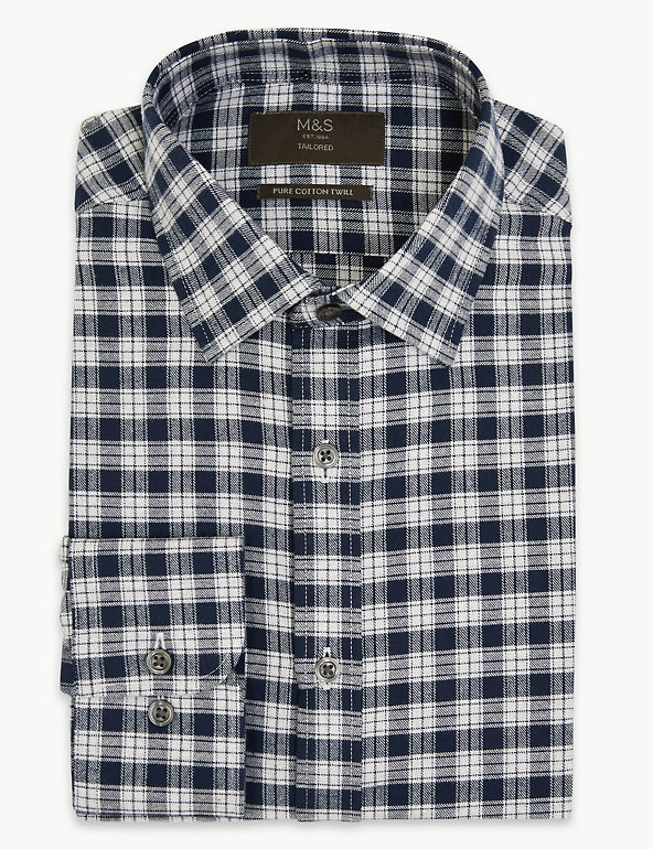 Tailored Fit Pure Cotton Checked Shirt Image 1 of 1